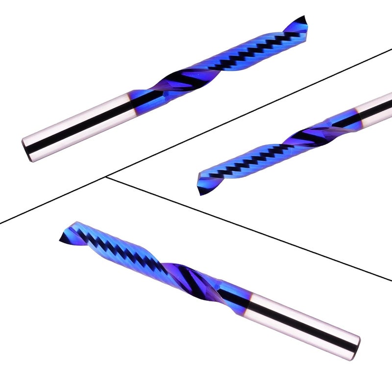 Jiiolioa O Single Flute 1/4" Shank Extra Long 3" Solid Carbide CNC Router Bits Spiral End Mill for Aluminum Acrylic PVC MDF Plastic - Image 5